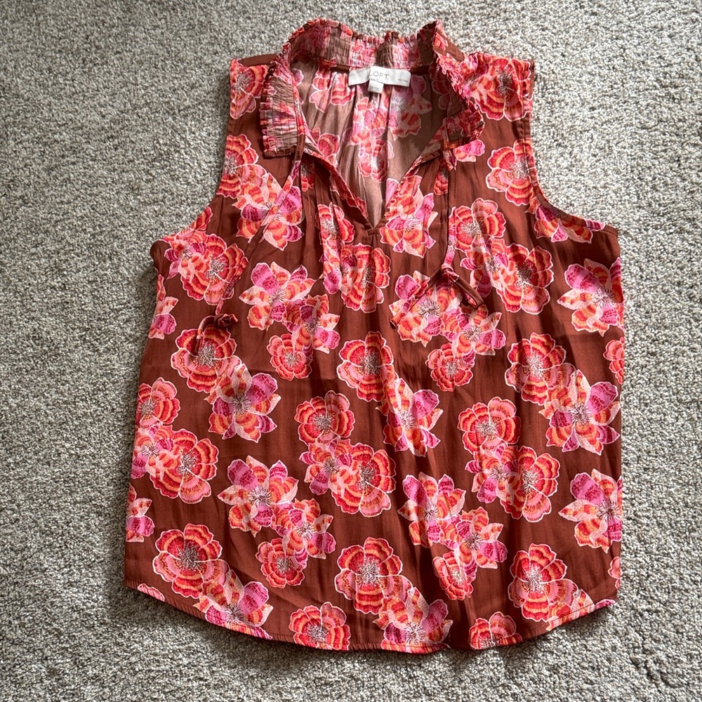 LOFT Floral Sleeveless Blouse - Red and Pink